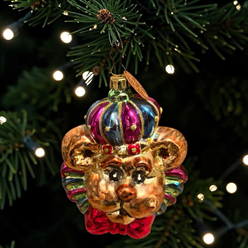 Vintage Mark Roberts 2009 Lion Glass Christmas Ornament Multicolor 3991/43